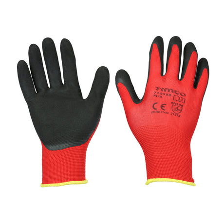 This is an image showing TIMCO Toughlight Grip Gloves - Sandy Latex Coated Polyester - Medium - 1 Each Backing Card available from T.H Wiggans Ironmongery in Kendal, quick delivery at discounted prices.