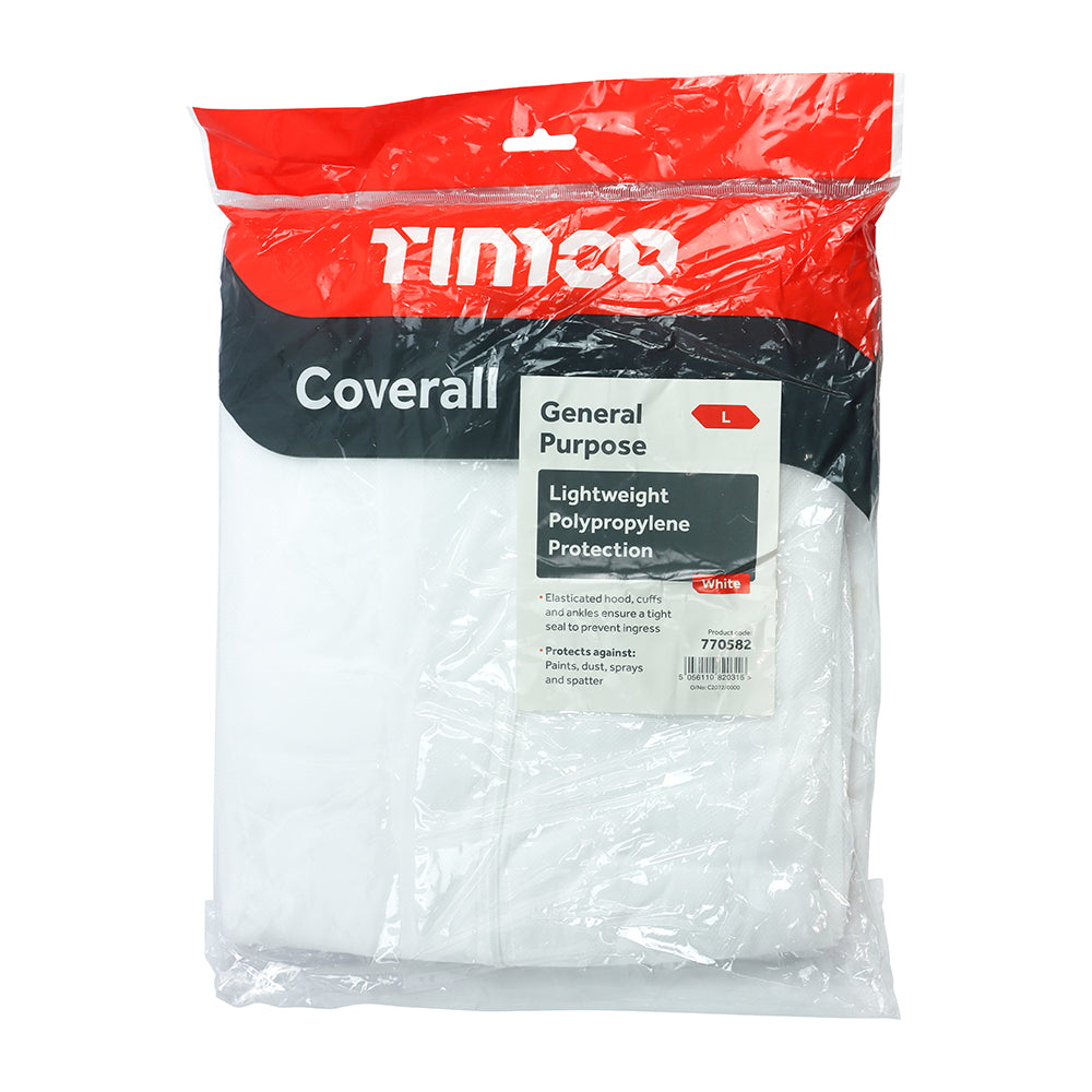 This is an image showing TIMCO General Purpose Coverall - White - Large - 1 Each Bag available from T.H Wiggans Ironmongery in Kendal, quick delivery at discounted prices.