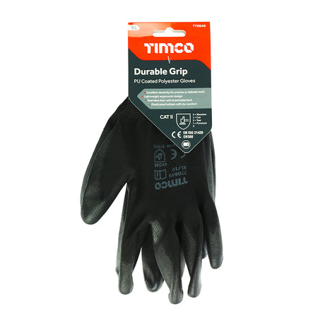 This is an image showing TIMCO Durable Grip Gloves - PU Coated Polyester - X Large - 1 Each Backing Card available from T.H Wiggans Ironmongery in Kendal, quick delivery at discounted prices.