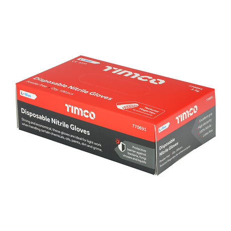 This is an image showing TIMCO Nitrile Gloves - Blue - Large - 100 Pieces Box available from T.H Wiggans Ironmongery in Kendal, quick delivery at discounted prices.
