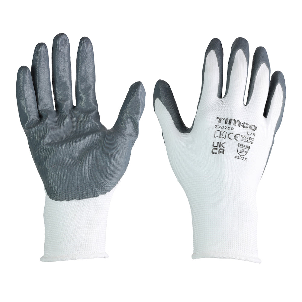 This is an image showing TIMCO Secure Grip Gloves - Smooth Nitrile Foam Coated Polyester - Multi Pack - Large - 12 Pieces Bag available from T.H Wiggans Ironmongery in Kendal, quick delivery at discounted prices.