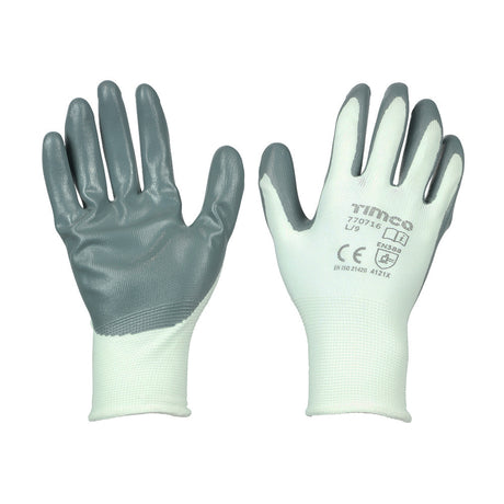 This is an image showing TIMCO Secure Grip Gloves - Smooth Nitrile Foam Coated Polyester - Large - 1 Each Backing Card available from T.H Wiggans Ironmongery in Kendal, quick delivery at discounted prices.