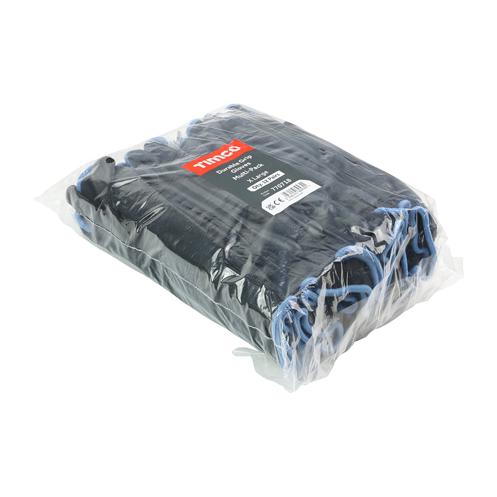 This is an image showing TIMCO Durable Grip Gloves - PU Coated Polyester - Multi Pack - X Large - 12 Pieces Bag available from T.H Wiggans Ironmongery in Kendal, quick delivery at discounted prices.