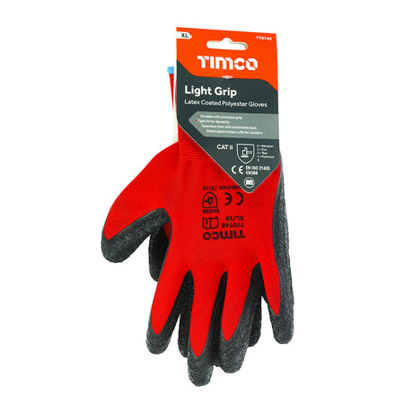 This is an image showing TIMCO Light Grip Gloves - Crinkle Latex Coated Polyester - X Large - 1 Each Backing Card available from T.H Wiggans Ironmongery in Kendal, quick delivery at discounted prices.