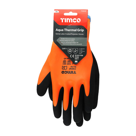 This is an image showing TIMCO Aqua Thermal Grip Glove - Sandy Latex Coated Polyester - X Large - 1 Each Backing Card available from T.H Wiggans Ironmongery in Kendal, quick delivery at discounted prices.