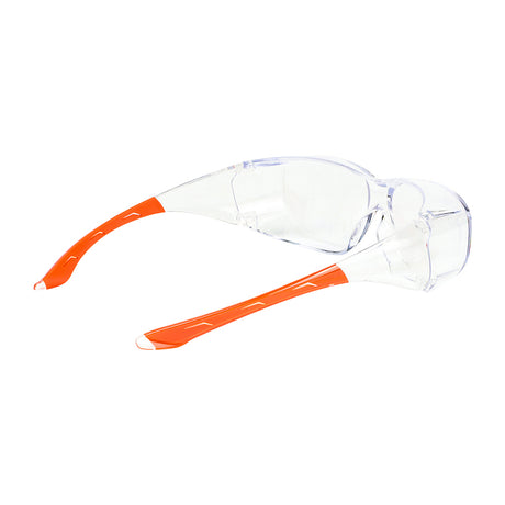 This is an image showing TIMCO Slimfit Overspecs Safety Glasses - Clear - One Size - 1 Each Bag available from T.H Wiggans Ironmongery in Kendal, quick delivery at discounted prices.
