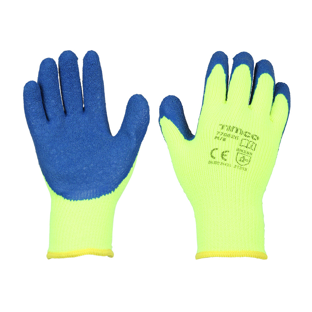 This is an image showing TIMCO Warm Grip Gloves - Crinkle Latex Coated Polyester - Medium - 1 Each Backing Card available from T.H Wiggans Ironmongery in Kendal, quick delivery at discounted prices.
