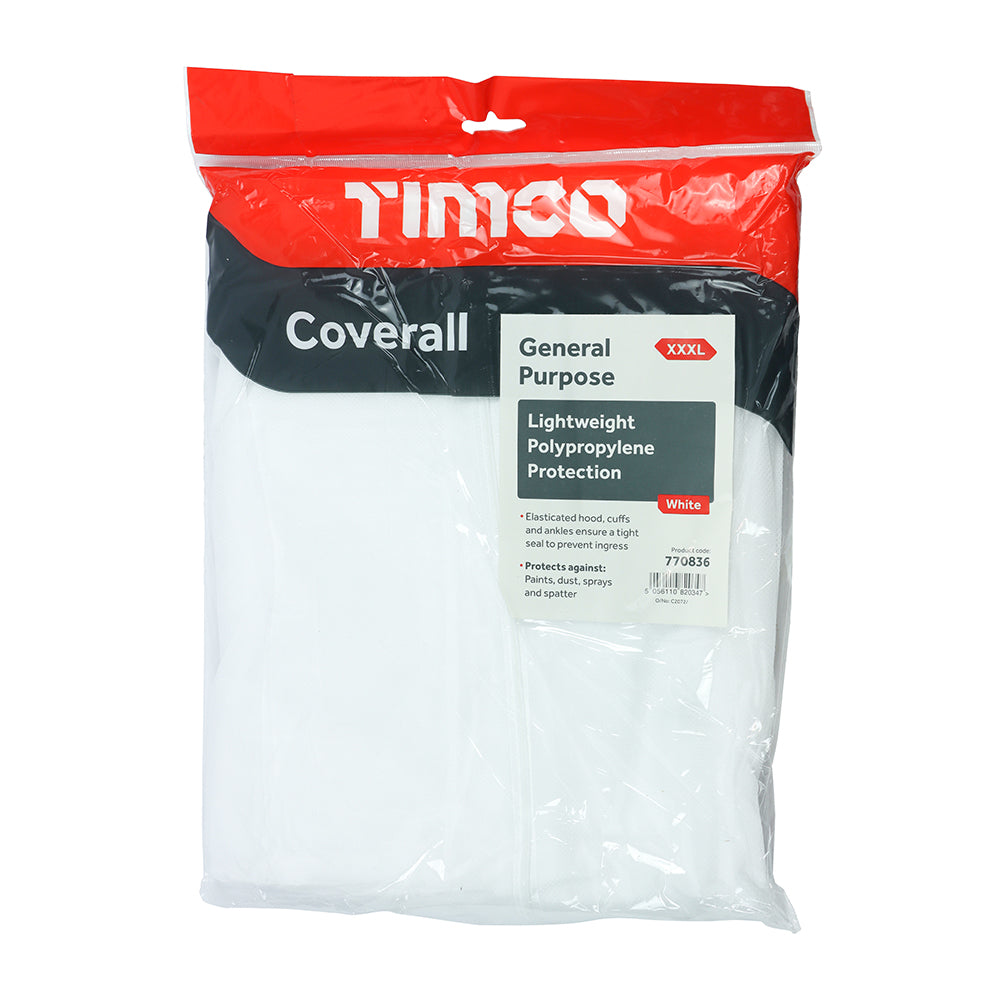 This is an image showing TIMCO General Purpose Coverall - White - XXX Large - 1 Each Bag available from T.H Wiggans Ironmongery in Kendal, quick delivery at discounted prices.