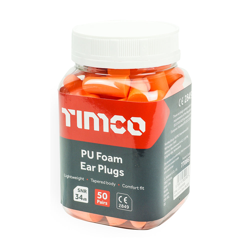 This is an image showing TIMCO PU Foam Ear Plugs - One Size - 50 Pieces Jar available from T.H Wiggans Ironmongery in Kendal, quick delivery at discounted prices.