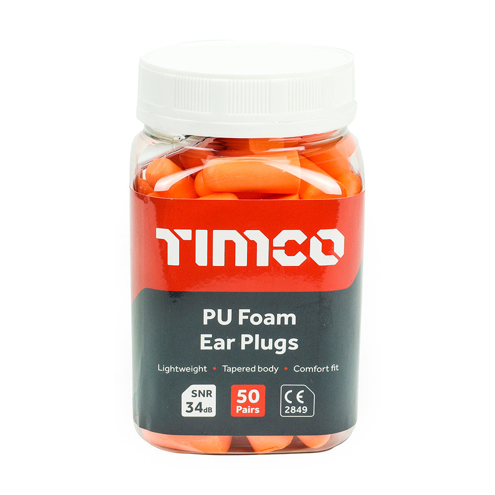 This is an image showing TIMCO PU Foam Ear Plugs - One Size - 50 Pieces Jar available from T.H Wiggans Ironmongery in Kendal, quick delivery at discounted prices.