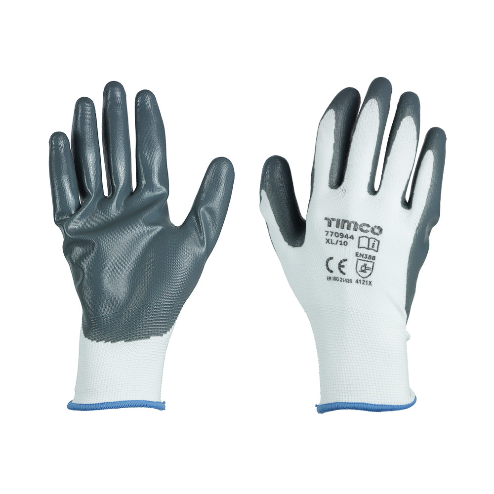 This is an image showing TIMCO Secure Grip Gloves - Smooth Nitrile Foam Coated Polyester - X Large - 1 Each Backing Card available from T.H Wiggans Ironmongery in Kendal, quick delivery at discounted prices.