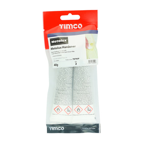 This is an image showing TIMCO Metolux Hardener - 40g - 2 Pieces TIMpac available from T.H Wiggans Ironmongery in Kendal, quick delivery at discounted prices.