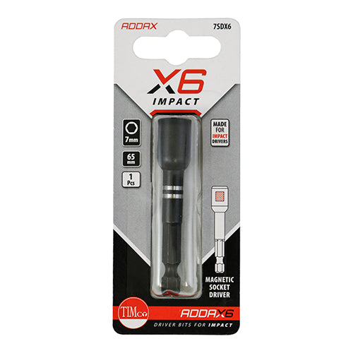 This is an image showing TIMCO Impact Magnetic Socket Driver - 7mm x 65mm - 1 Each Blister Pack available from T.H Wiggans Ironmongery in Kendal, quick delivery at discounted prices.