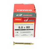 This is an image showing TIMCO C2 Clamp-Fix - TX - Double Countersunk with Ribs - Twin-Cut - Yellow - 8.0 x 80 - 100 Pieces Box available from T.H Wiggans Ironmongery in Kendal, quick delivery at discounted prices.