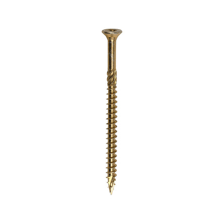 This is an image showing TIMCO C2 Clamp-Fix - TX - Double Countersunk with Ribs - Twin-Cut - Yellow - 8.0 x 120 - 50 Pieces Box available from T.H Wiggans Ironmongery in Kendal, quick delivery at discounted prices.