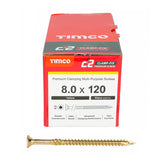 This is an image showing TIMCO C2 Clamp-Fix - TX - Double Countersunk with Ribs - Twin-Cut - Yellow - 8.0 x 120 - 50 Pieces Box available from T.H Wiggans Ironmongery in Kendal, quick delivery at discounted prices.