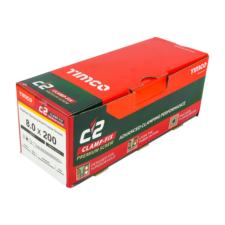 This is an image showing TIMCO C2 Clamp-Fix - TX - Double Countersunk with Ribs - Twin-Cut - Yellow - 8.0 x 200 - 50 Pieces Box available from T.H Wiggans Ironmongery in Kendal, quick delivery at discounted prices.