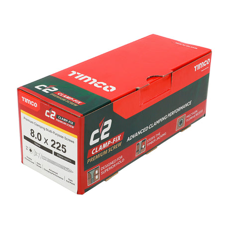 This is an image showing TIMCO C2 Clamp-Fix - TX - Double Countersunk with Ribs - Twin-Cut - Yellow - 8.0 x 225 - 50 Pieces Box available from T.H Wiggans Ironmongery in Kendal, quick delivery at discounted prices.