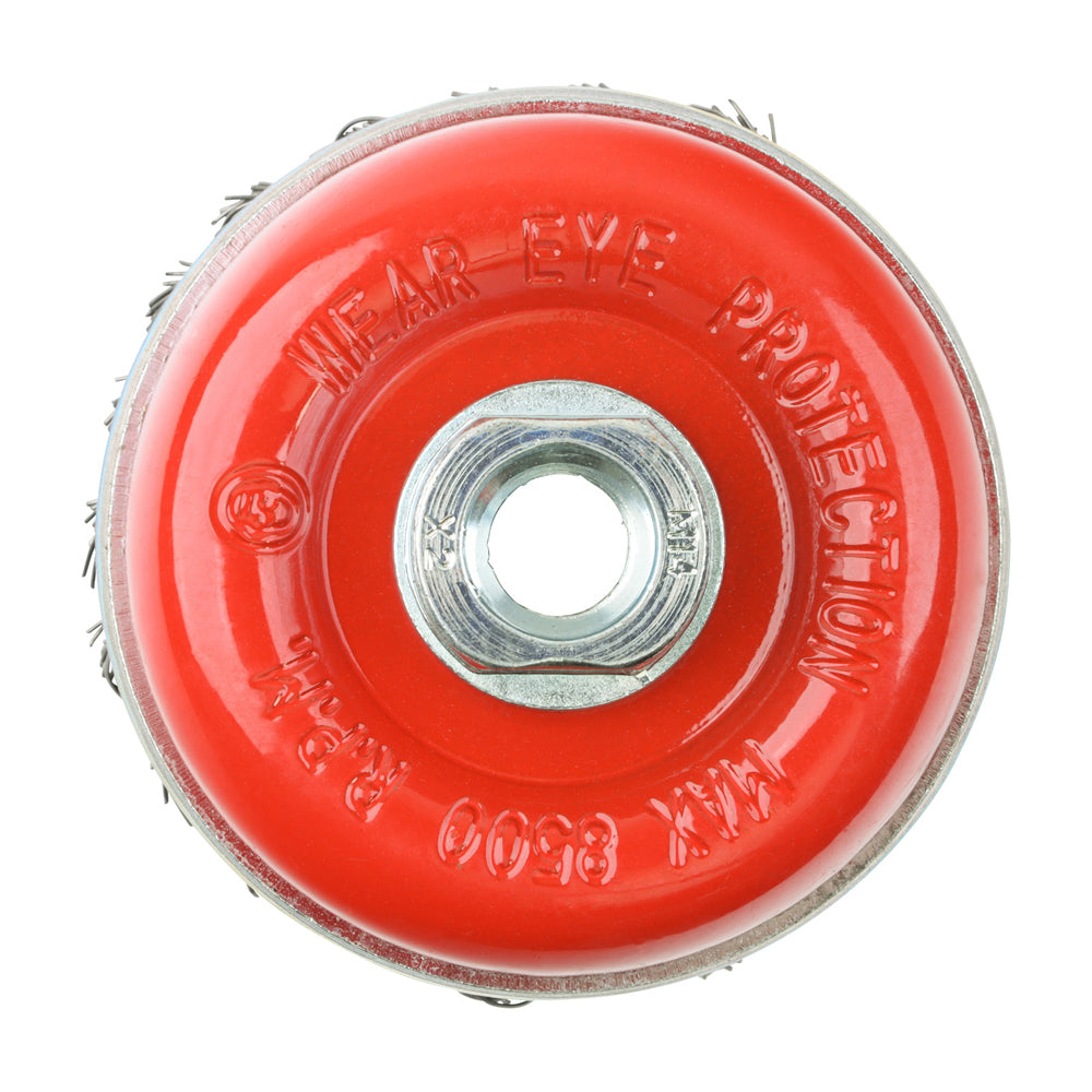 This is an image showing TIMCO Angle Grinder Cup Brush - Twisted Knot Steel Wire - 80mm - 1 Each Blister Pack available from T.H Wiggans Ironmongery in Kendal, quick delivery at discounted prices.