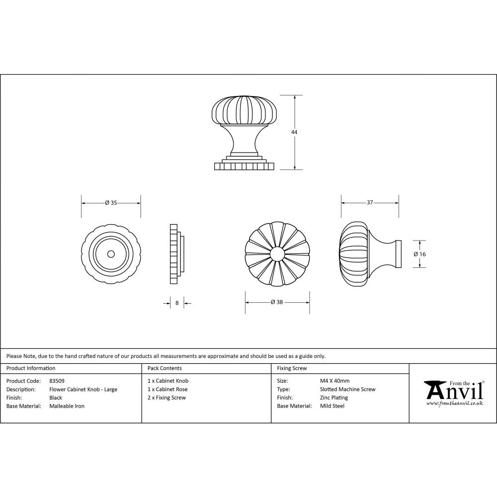 This is an image showing From The Anvil - Black Flower Cabinet Knob - Large available from trade door handles, quick delivery and discounted prices