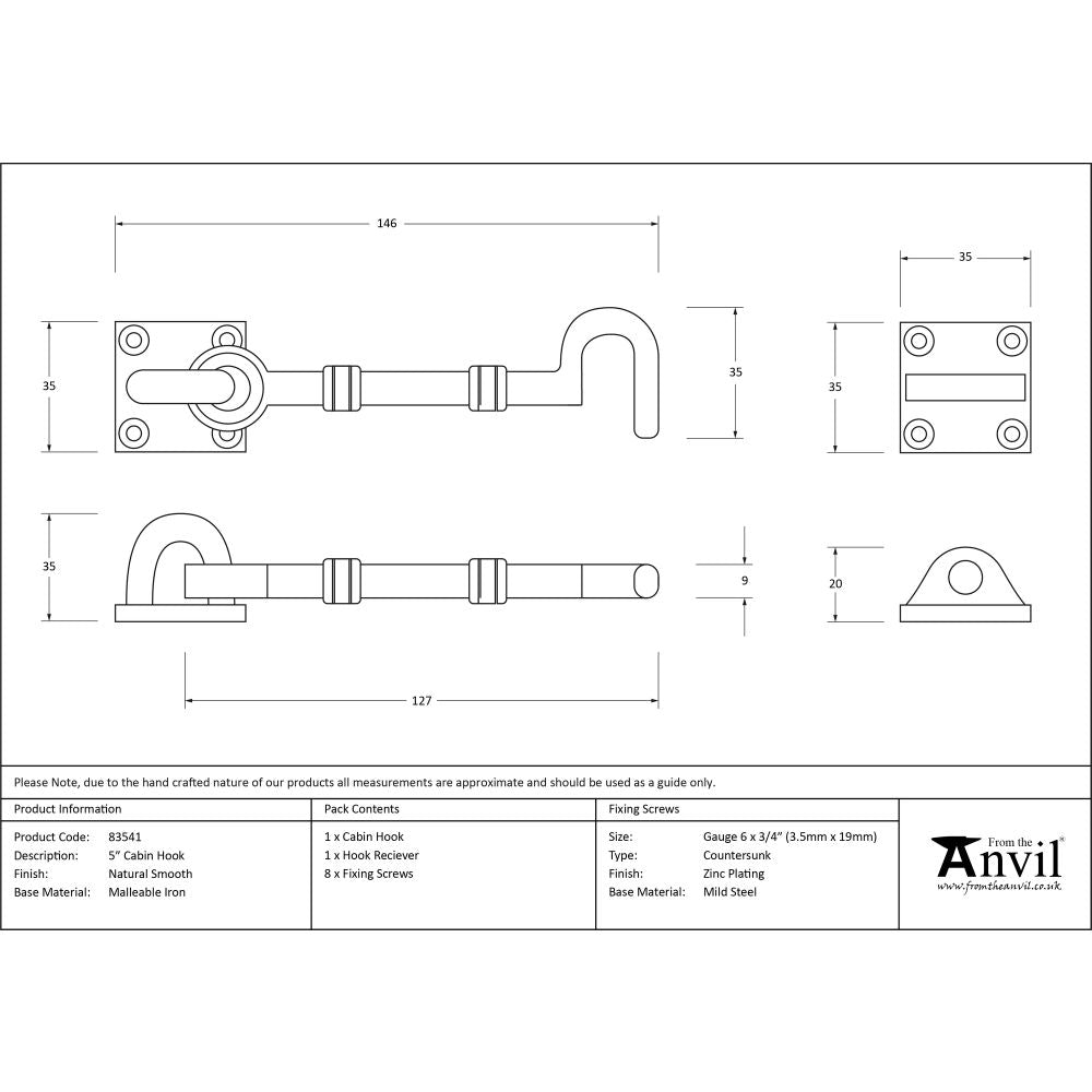 This is an image showing From The Anvil - Natural Smooth 5" Cabin Hook available from trade door handles, quick delivery and discounted prices