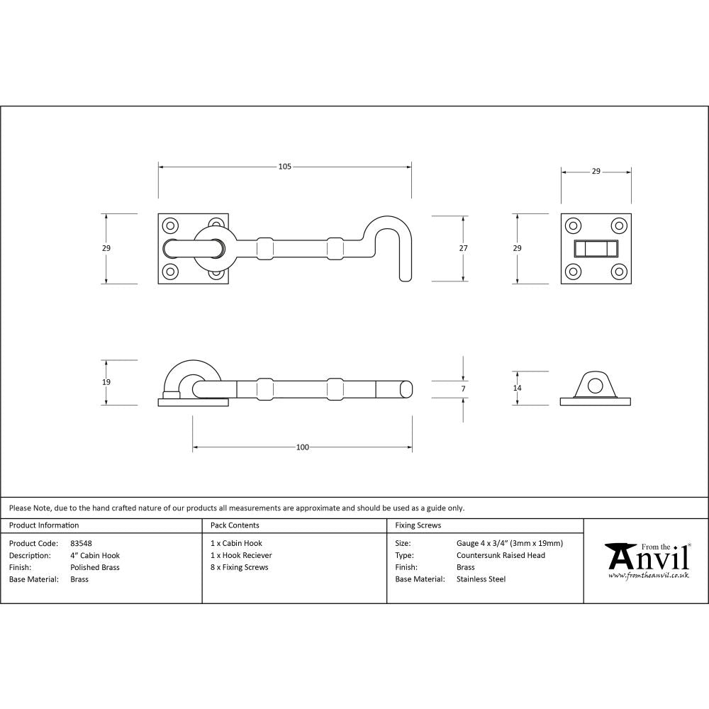 This is an image showing From The Anvil - Polished Brass 4" Cabin Hook available from trade door handles, quick delivery and discounted prices