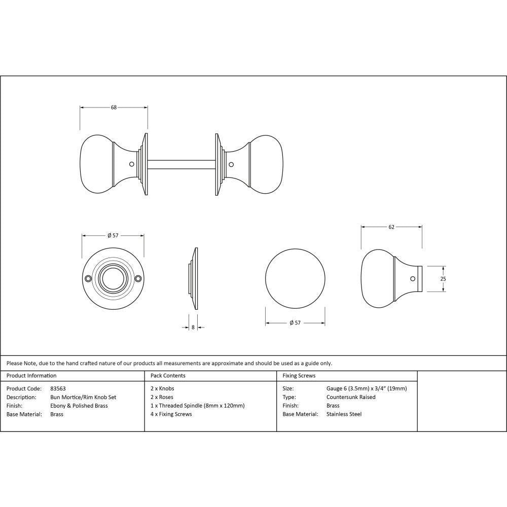 This is an image showing From The Anvil - Ebony and PB Bun Mortice/Rim Knob Set available from trade door handles, quick delivery and discounted prices