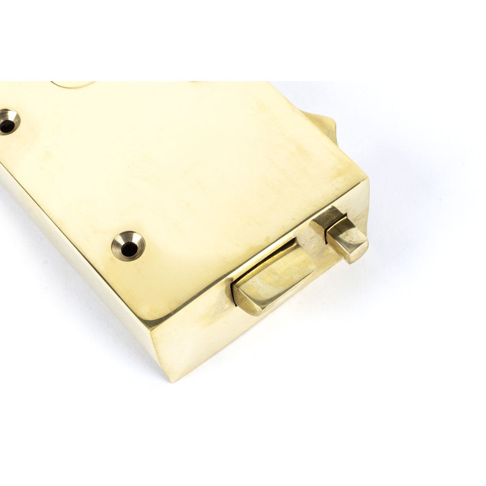 This is an image showing From The Anvil - Polished Brass Left Hand Bathroom Latch available from T.H Wiggans Architectural Ironmongery in Kendal, quick delivery and discounted prices