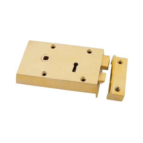 This is an image showing From The Anvil - Polished Brass Left Hand Rim Lock - Small available from T.H Wiggans Architectural Ironmongery in Kendal, quick delivery and discounted prices