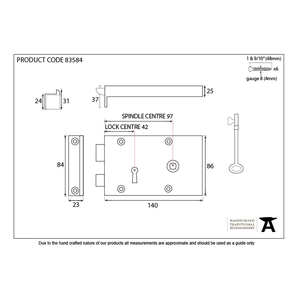 This is an image showing From The Anvil - Iron Right Hand Rim Lock - Small available from T.H Wiggans Architectural Ironmongery in Kendal, quick delivery and discounted prices