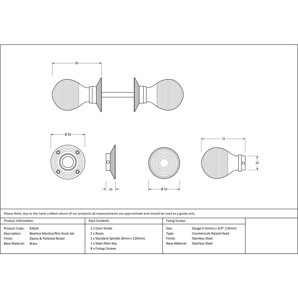 This is an image showing From The Anvil - Ebony and PN Beehive Mortice/Rim Knob Set available from trade door handles, quick delivery and discounted prices