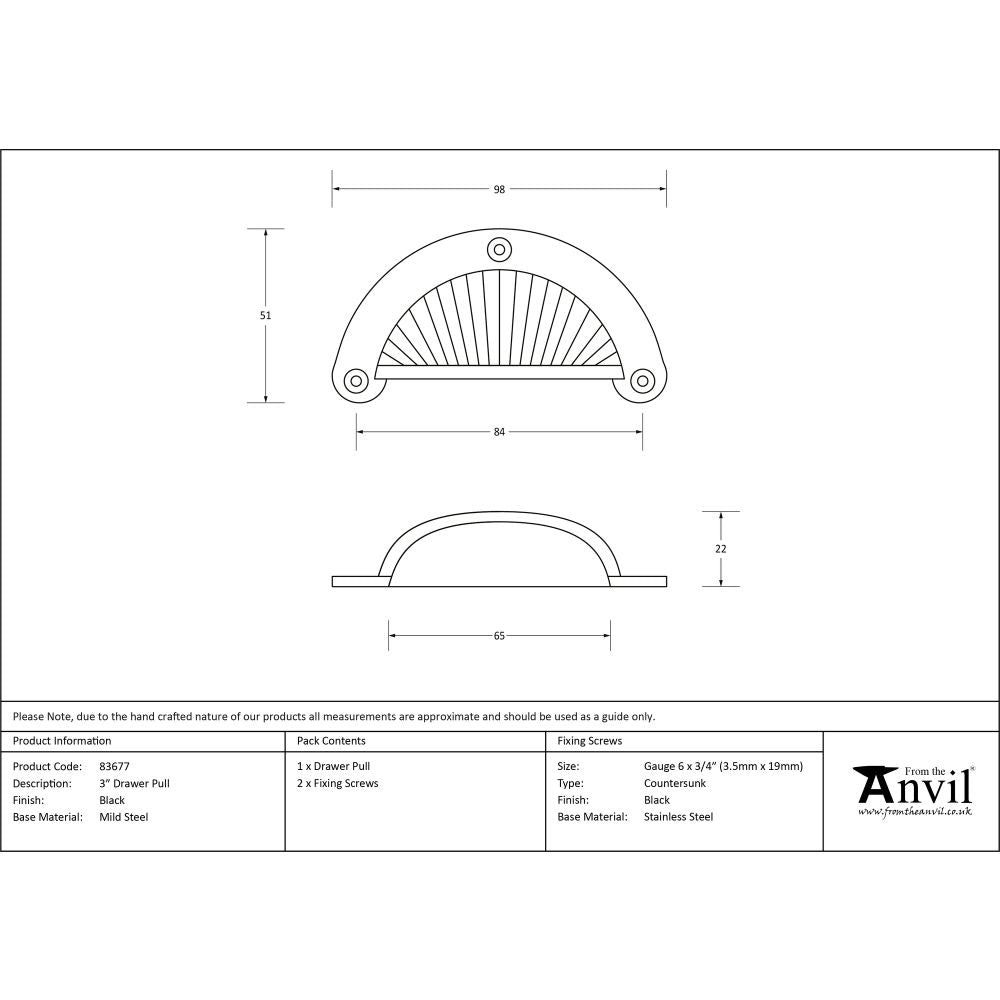 This is an image showing From The Anvil - Black 3" Flower Drawer Pull available from trade door handles, quick delivery and discounted prices