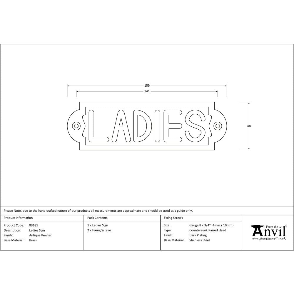 This is an image showing From The Anvil - Antique Pewter Ladies Sign available from trade door handles, quick delivery and discounted prices