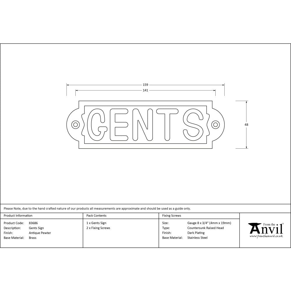 This is an image showing From The Anvil - Antique Pewter Gents Sign available from trade door handles, quick delivery and discounted prices