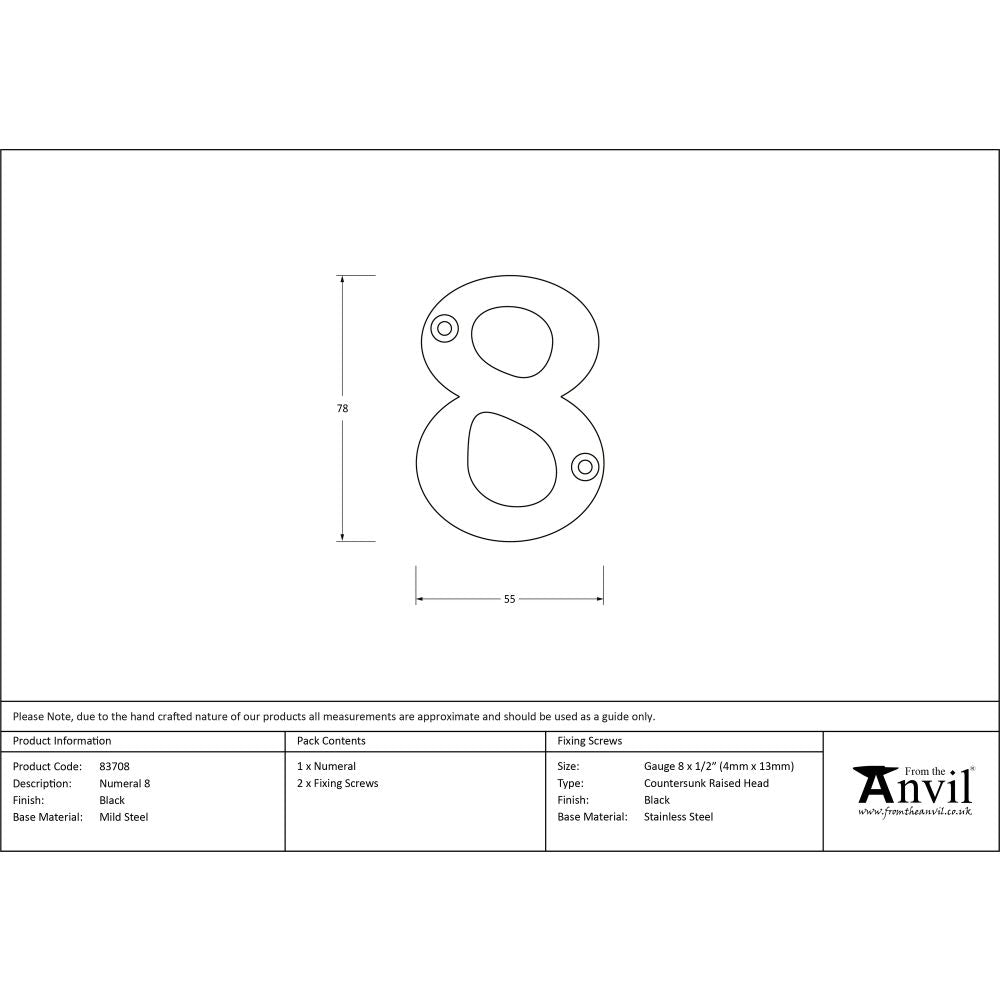 This is an image showing From The Anvil - Black Numeral 8 available from trade door handles, quick delivery and discounted prices