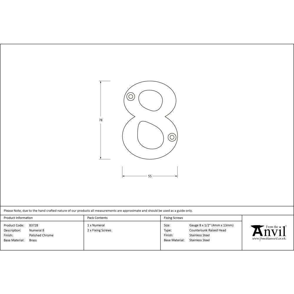 This is an image showing From The Anvil - Polished Chrome Numeral 8 available from trade door handles, quick delivery and discounted prices