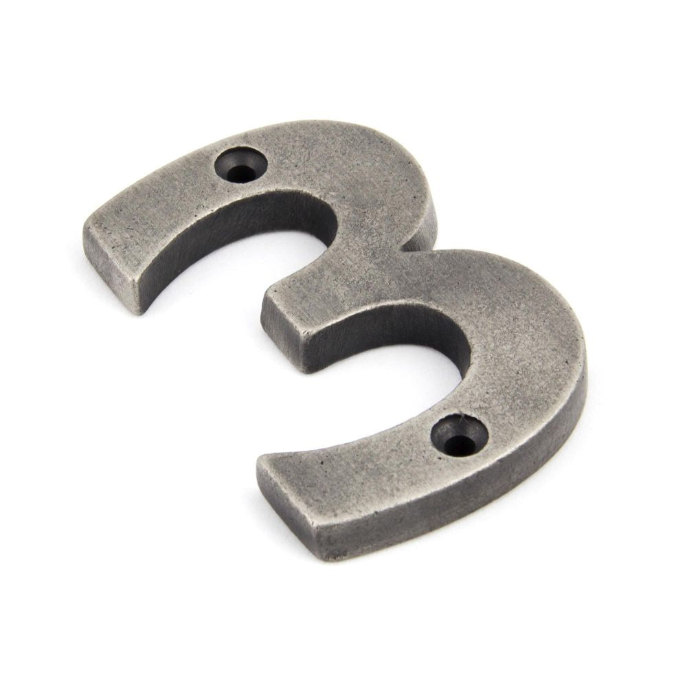 This is an image of From The Anvil - Antique Pewter Numeral 3 available to order from T.H Wiggans Architectural Ironmongery in Kendal, quick delivery and discounted prices.