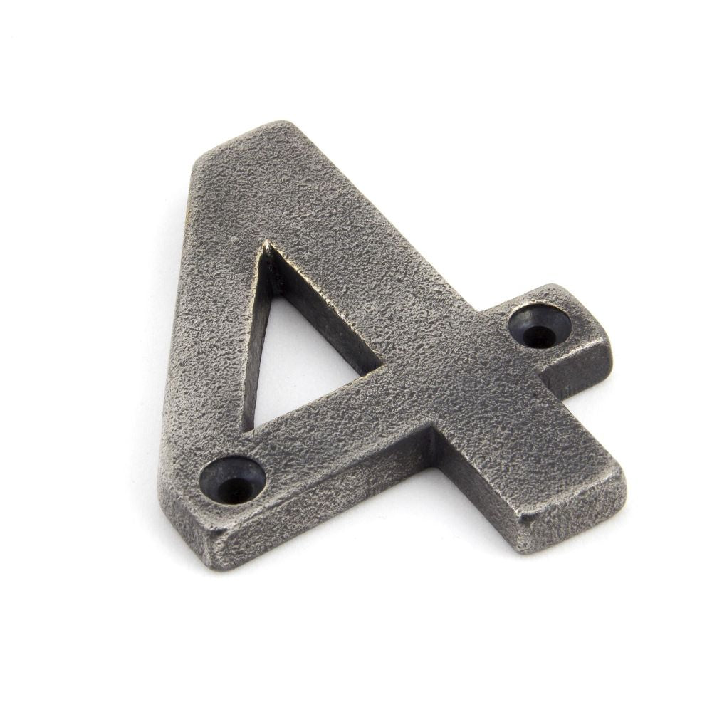 This is an image of From The Anvil - Antique Pewter Numeral 4 available to order from T.H Wiggans Architectural Ironmongery in Kendal, quick delivery and discounted prices.