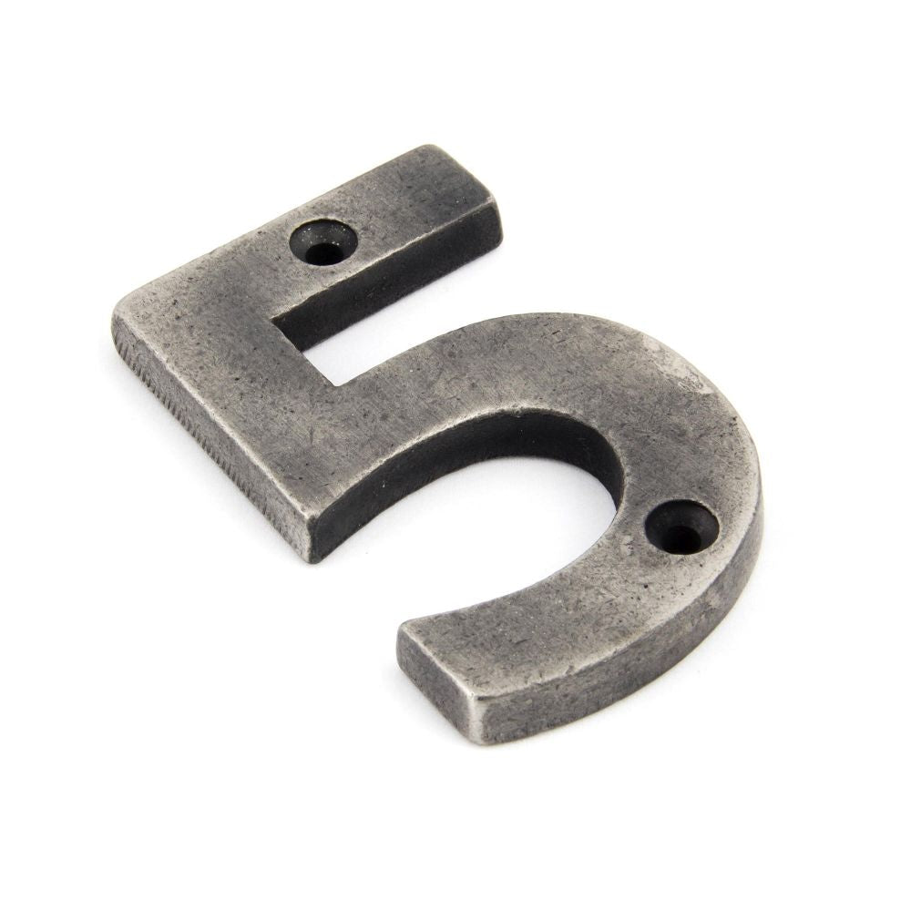 This is an image of From The Anvil - Antique Pewter Numeral 5 available to order from T.H Wiggans Architectural Ironmongery in Kendal, quick delivery and discounted prices.