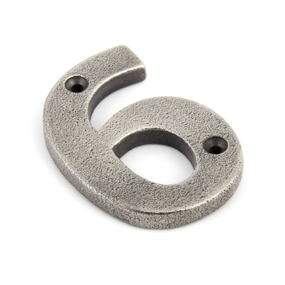 This is an image of From The Anvil - Antique Pewter Numeral 6 available to order from T.H Wiggans Architectural Ironmongery in Kendal, quick delivery and discounted prices.