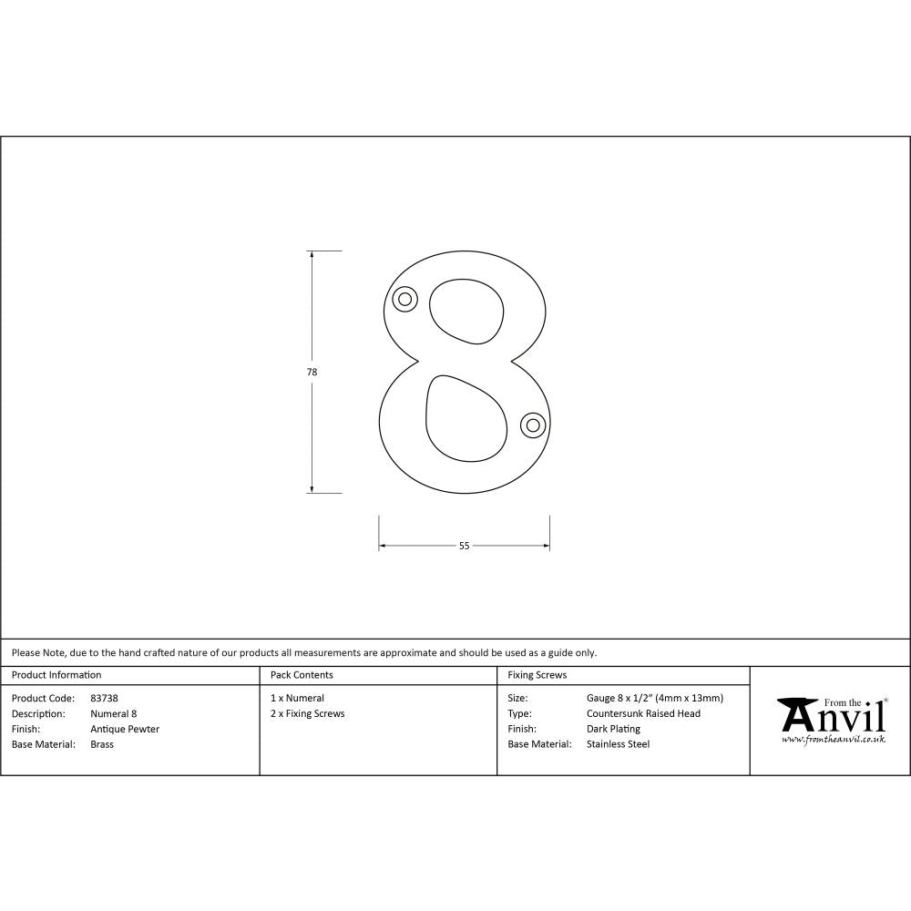 This is an image showing From The Anvil - Antique Pewter Numeral 8 available from trade door handles, quick delivery and discounted prices