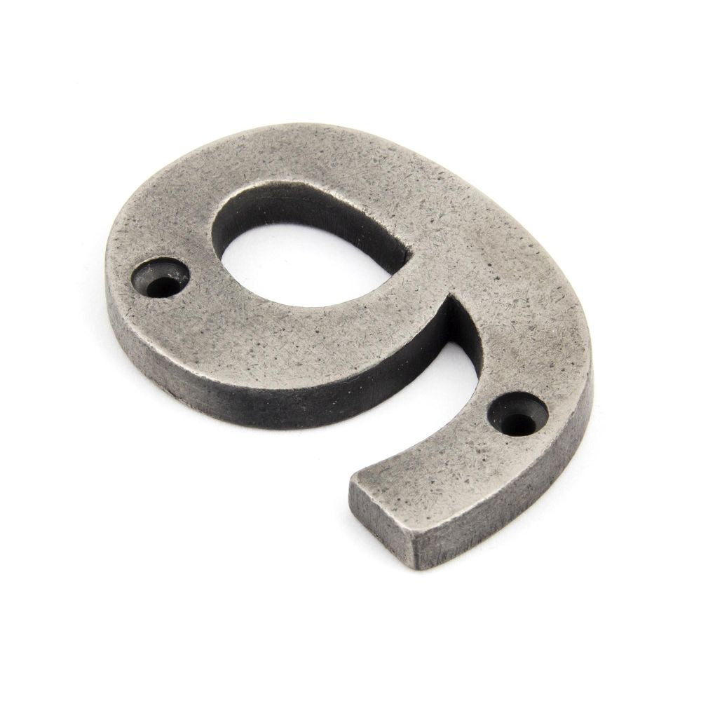 This is an image of From The Anvil - Antique Pewter Numeral 9 available to order from T.H Wiggans Architectural Ironmongery in Kendal, quick delivery and discounted prices.