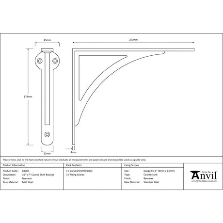 This is an image showing From The Anvil - Beeswax 10'' x 7'' Curved Shelf Bracket available from trade door handles, quick delivery and discounted prices