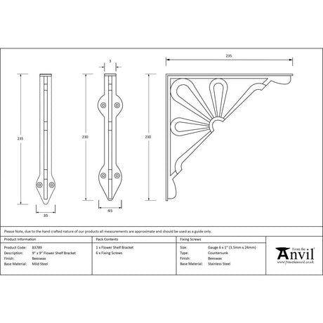 This is an image showing From The Anvil - Beeswax 9" x 9'' Flower Shelf Bracket available from trade door handles, quick delivery and discounted prices
