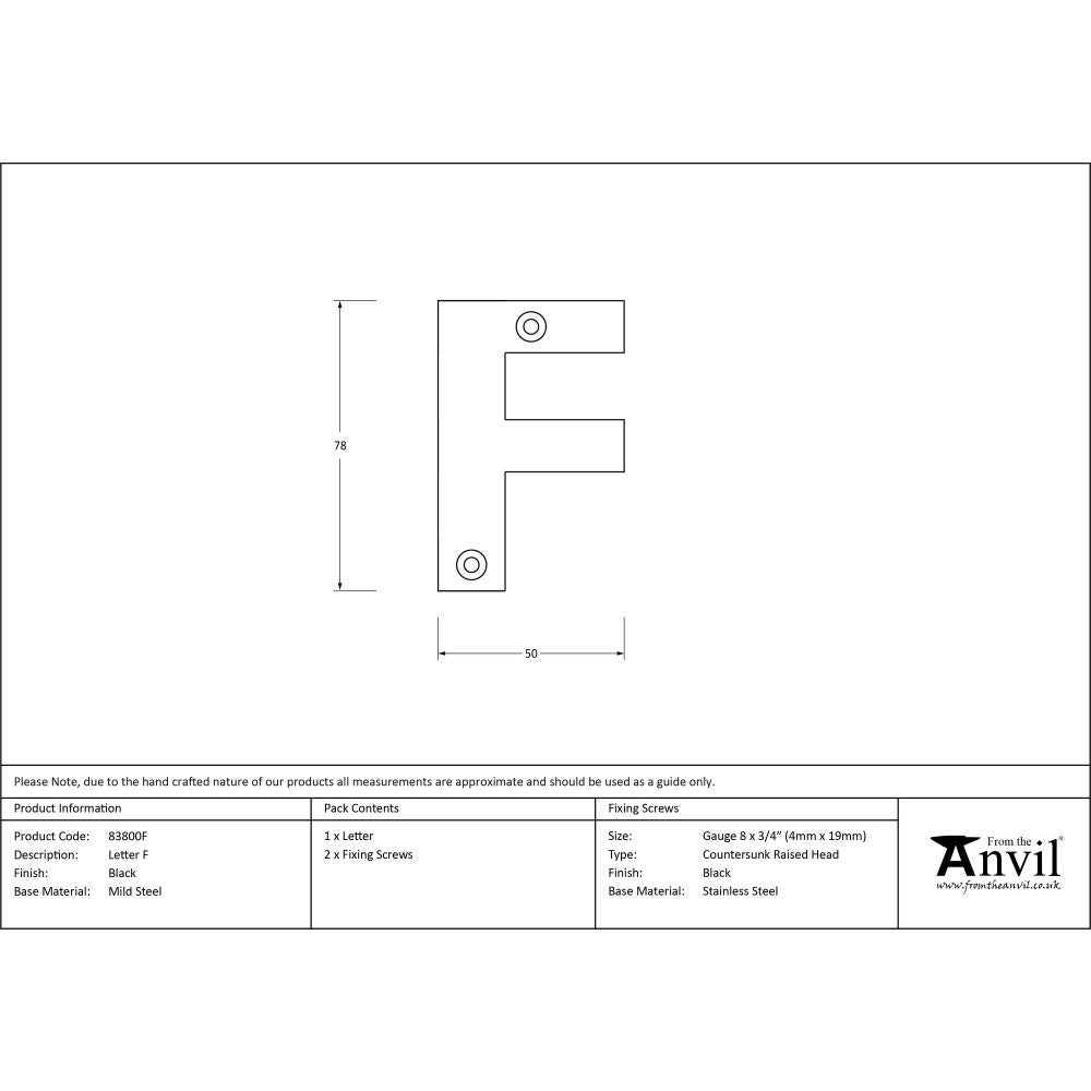 This is an image showing From The Anvil - Black Letter F available from trade door handles, quick delivery and discounted prices