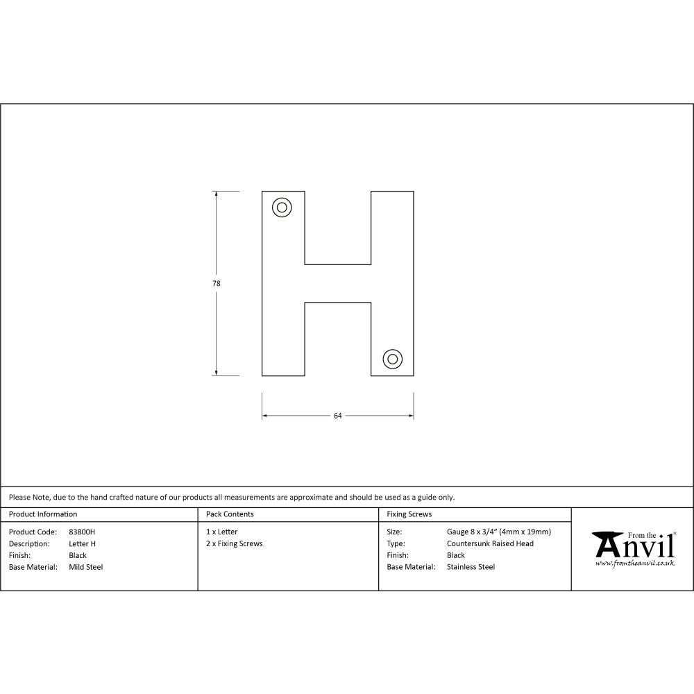 This is an image showing From The Anvil - Black Letter H available from trade door handles, quick delivery and discounted prices