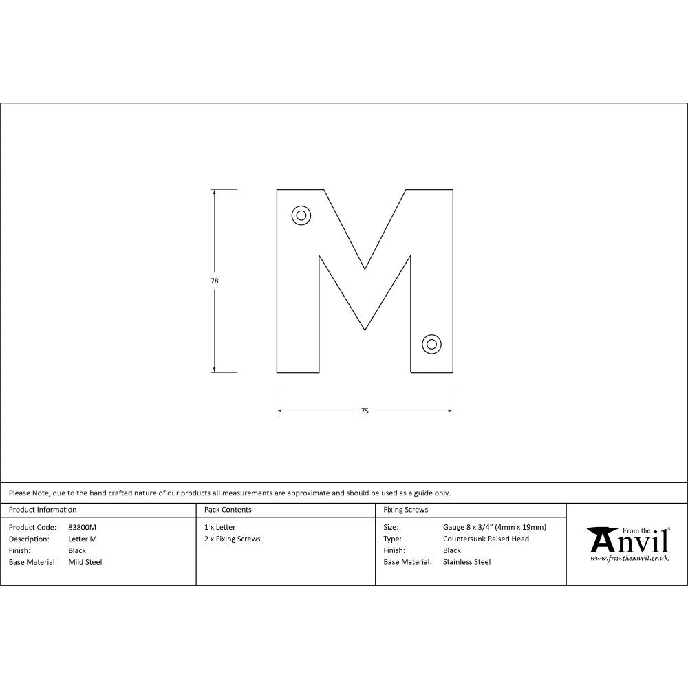 This is an image showing From The Anvil - Black Letter M available from trade door handles, quick delivery and discounted prices