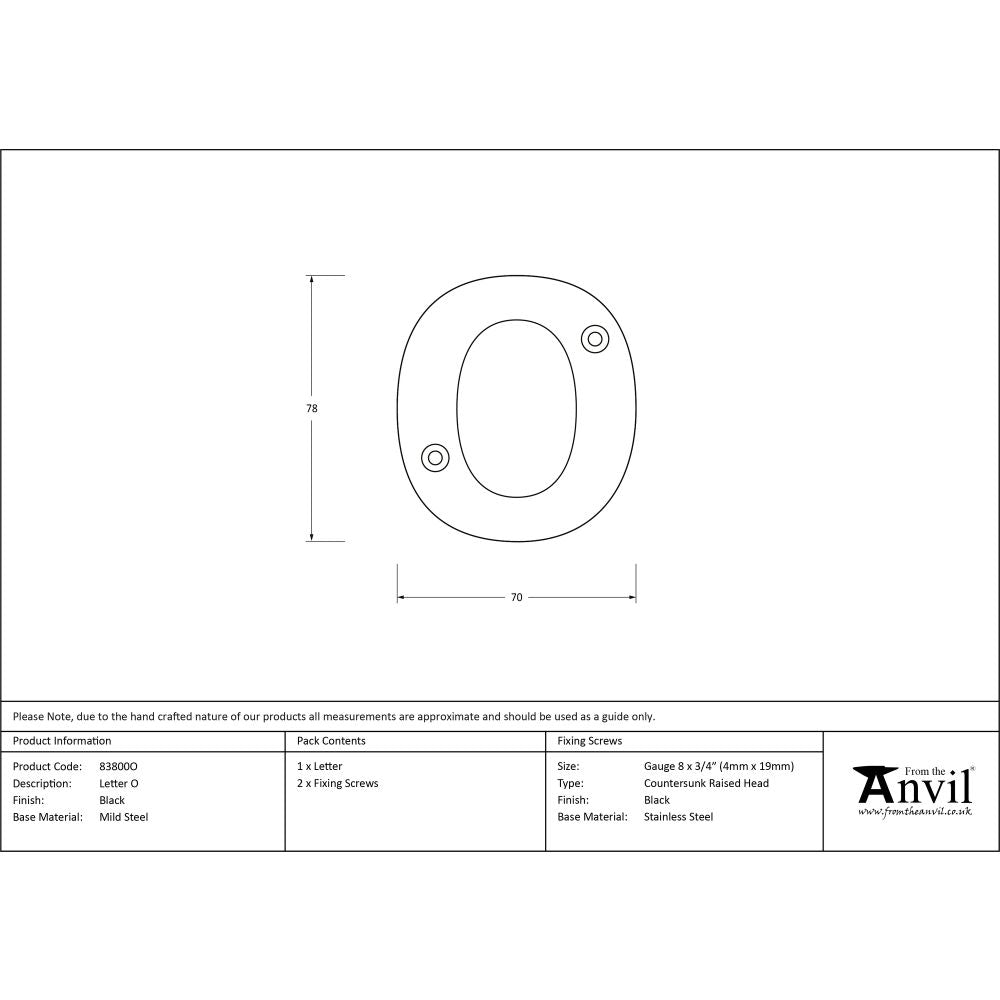 This is an image showing From The Anvil - Black Letter O available from trade door handles, quick delivery and discounted prices