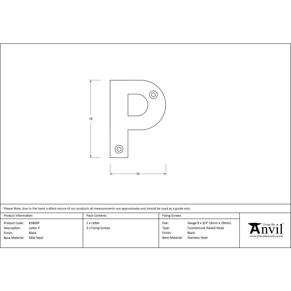 This is an image showing From The Anvil - Black Letter P available from trade door handles, quick delivery and discounted prices