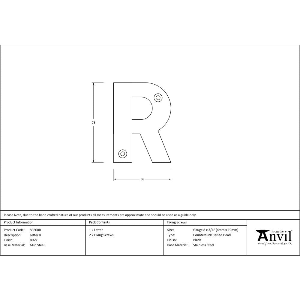 This is an image showing From The Anvil - Black Letter R available from trade door handles, quick delivery and discounted prices